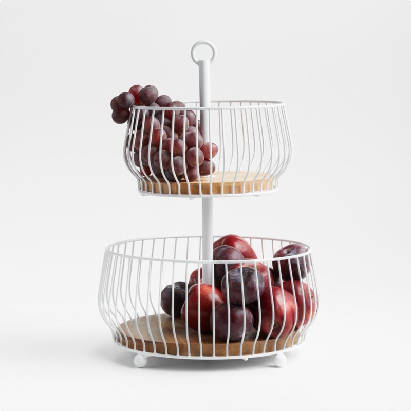 Cora White and Wood 2-Tier Fruit Basket + Reviews | Crate & Barrel | Crate & Barrel