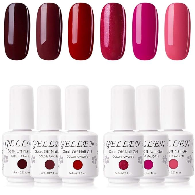 Gellen Gel Nail Polish Set - Glamour Reds Magenta Maroon Trend Nail Gel 6 Colors - Soak Off Gel P... | Amazon (US)