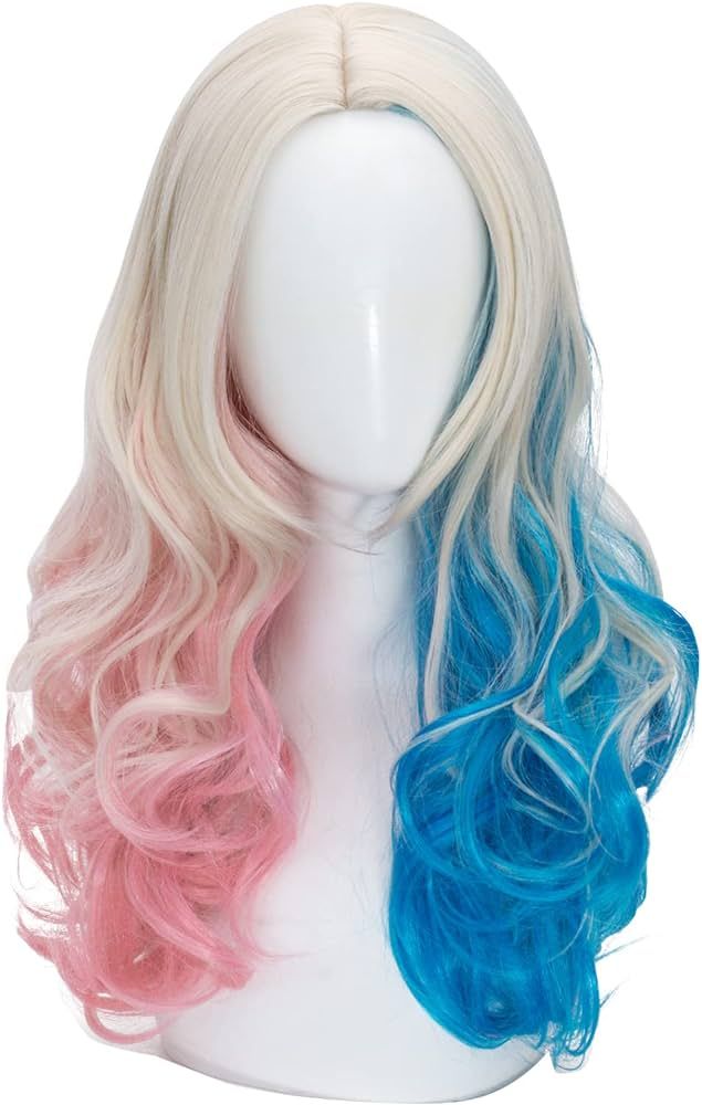 Pink and Blue Long Curly Wigs for Women No-bangs Clip on Ponytails Cosplay Wig,Halloween Party Sh... | Amazon (US)