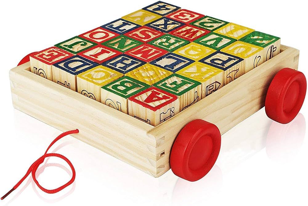 Wooden Alphabet Blocks, Best Wagon ABC Wooden Block Letters Come in a Pull Wagon for Easy Storage... | Amazon (US)