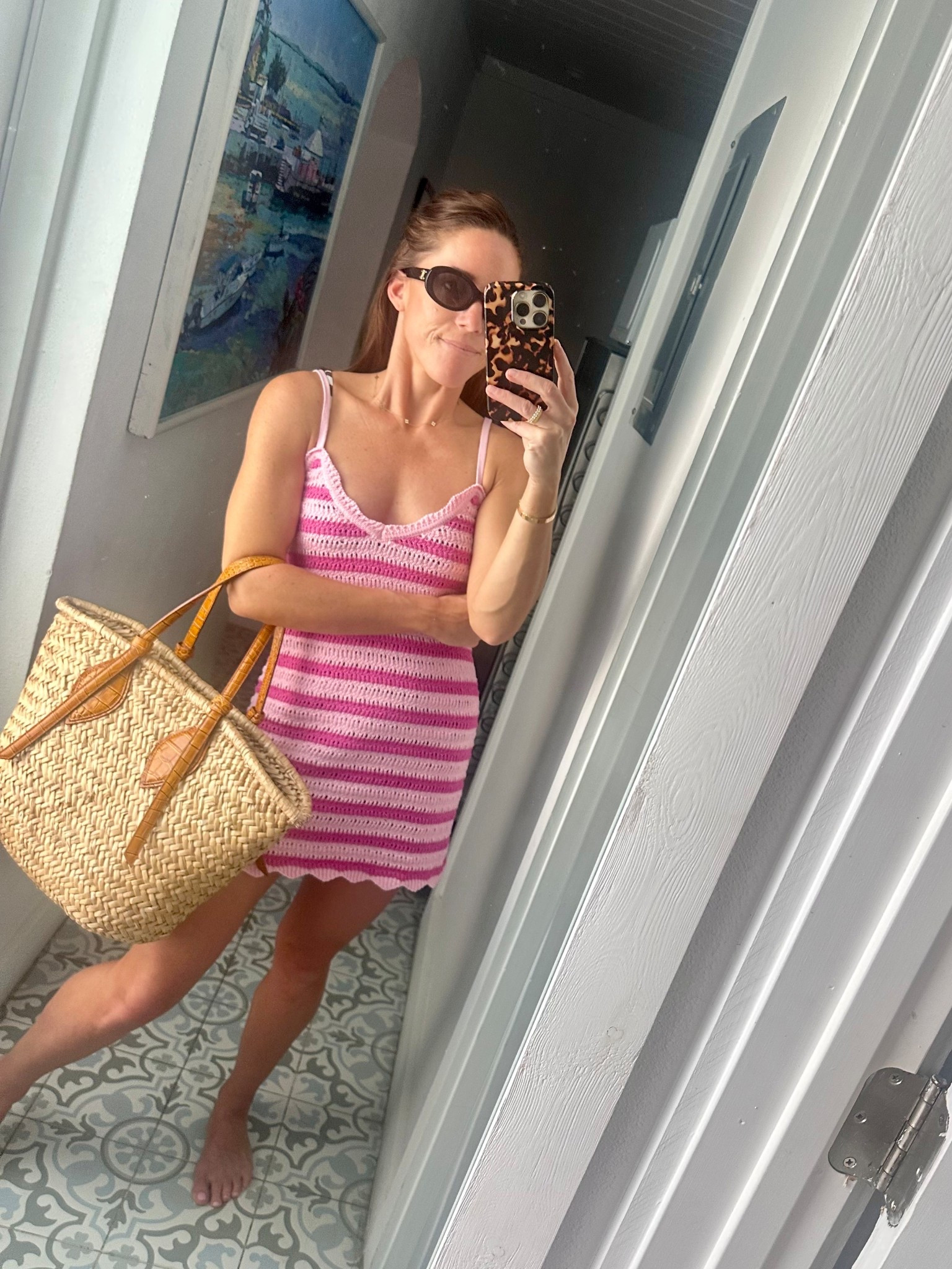 Pink stripe crochet cover up 