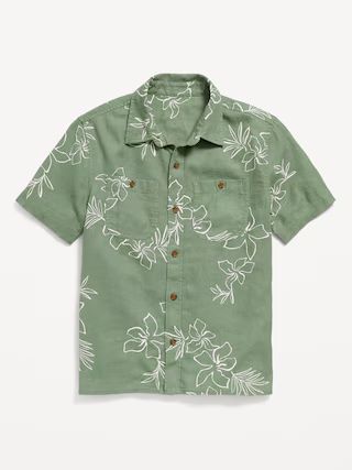 Printed Short-Sleeve Linen-Blend Pocket Shirt for Boys | Old Navy (US)