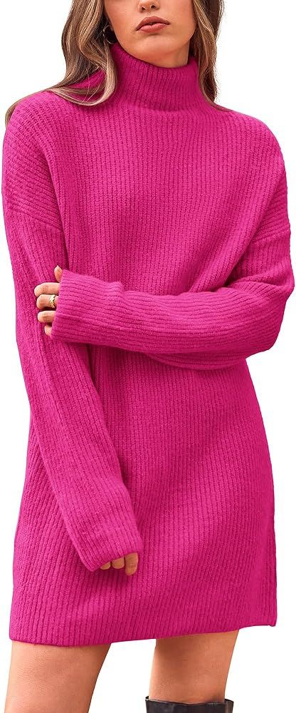 BTFBM Women's Long Sleeve Turtleneck Sweaters Soft Ribbed Knit Oversized 2023 Fall Winter Long Pu... | Amazon (US)