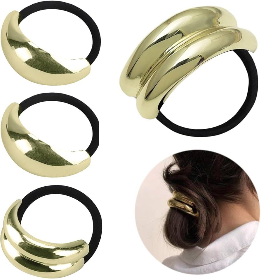 Gold Hair Cuffs Accessories Gold Hair Rings 4 PCS Women's Ponytail Holder Metal Hair Ties Elastic... | Amazon (UK)