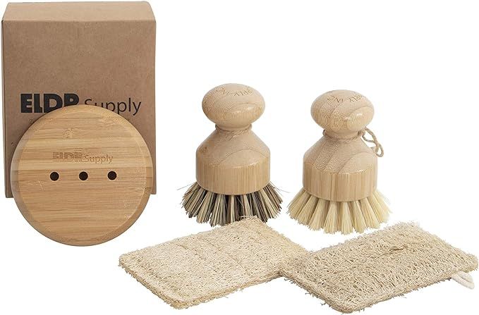 Zero Waste Dish Cleaning Starter Kit, Two Biodegradable Pot and Dish Brushes, Two Natural Loofah ... | Amazon (US)