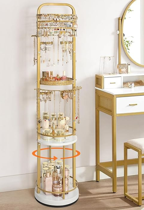 Jewelry Holder Organizer, Floor Jewelry Organizer with Earring Organizer Necklace Holder, Rotatin... | Amazon (US)