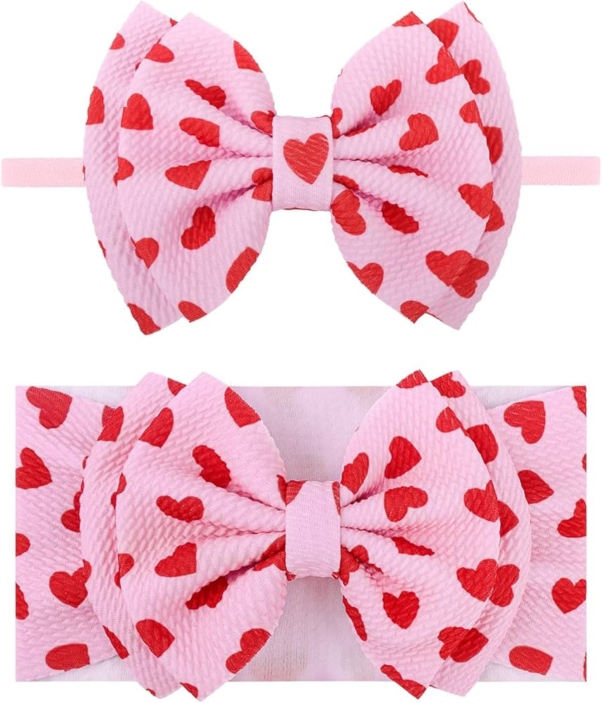 YanJie HAIRBAND 2 Pack - Valentines Design, Red Heart Handmade Headbands for Girls Infants Toddle... | Amazon (US)