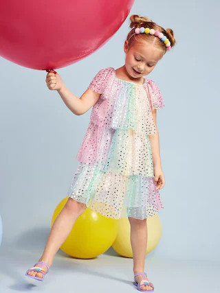 Birthday Short-Sleeve Tulle Tiered Dress for Toddler Girls | Old Navy (US)