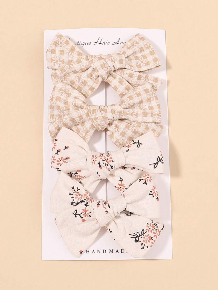 4pcs Toddler Girls Floral Print Bow Decor Alligator Hair Clip | SHEIN