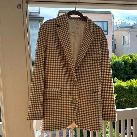 Mango Gingham Blazer Brown- never worn | Poshmark