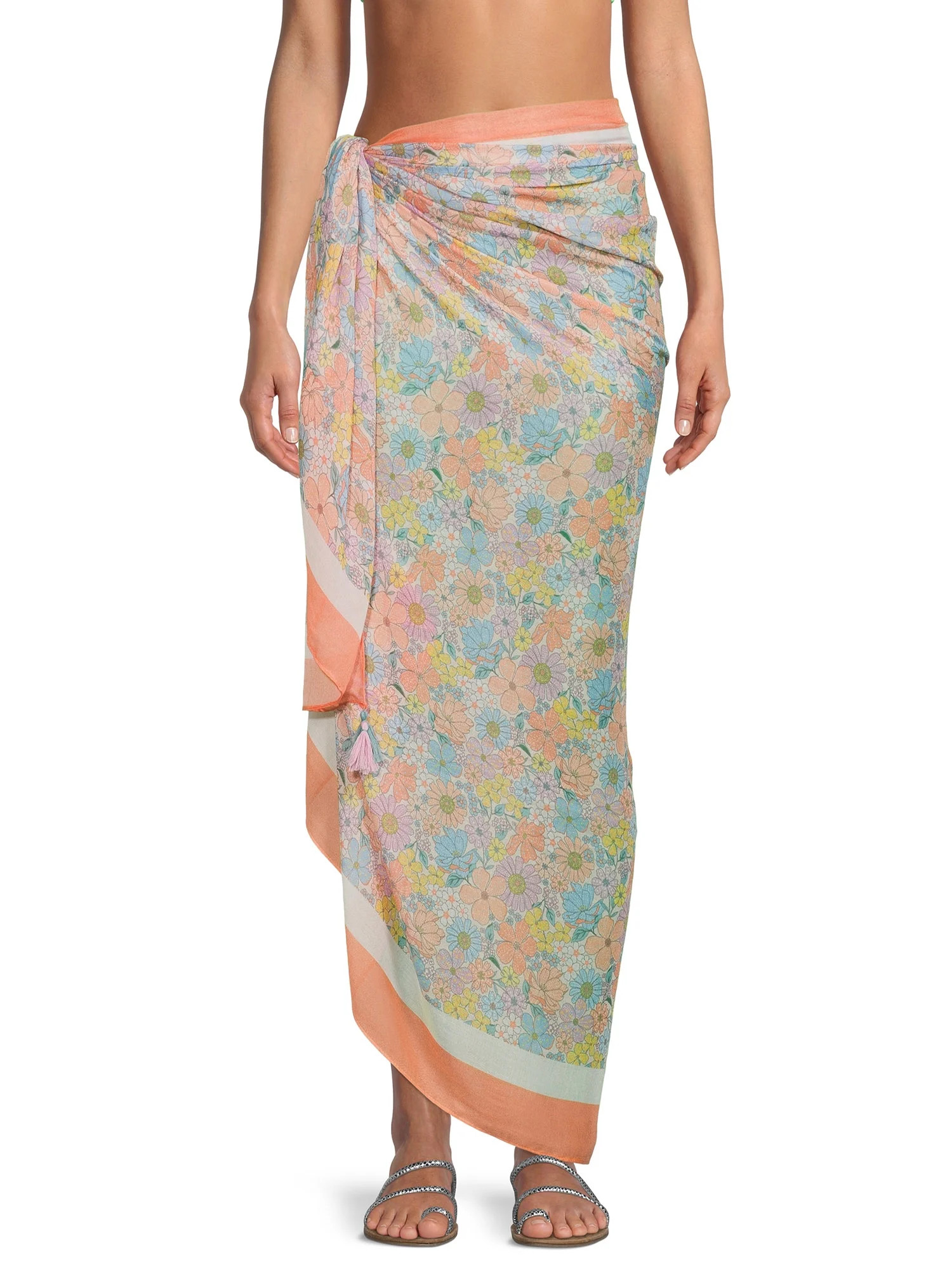 Time & Tru Women's Pareo Swimwear Cover-up, Multi-use Wrap, Beach Wrap - Walmart.com | Walmart (US)