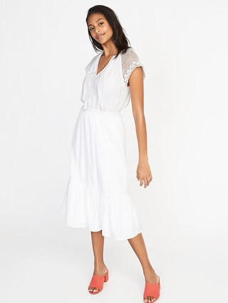 Old Navy Womens Crochet-Sleeve Waist-Defined Midi Dress For Women Calla Lilies Size L | Old Navy US