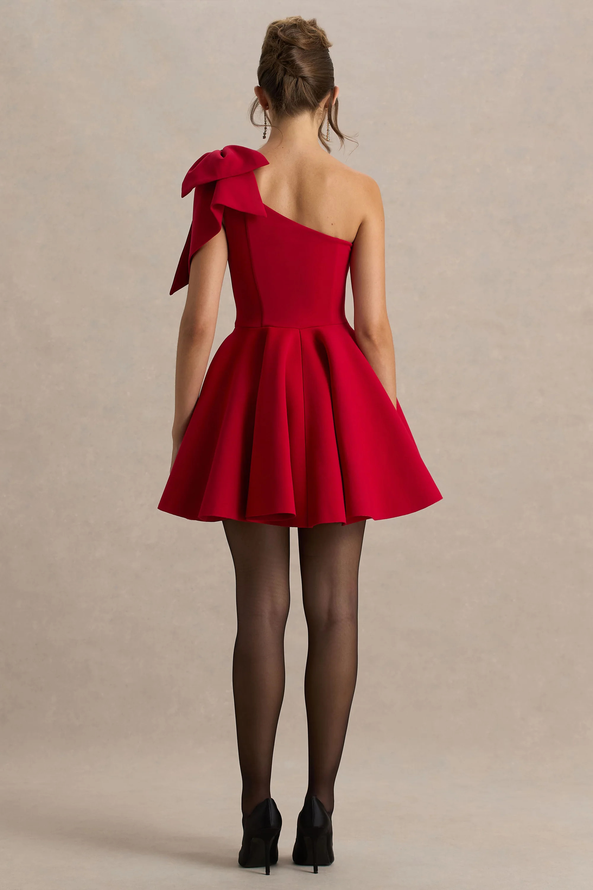 Prosperity | Red Asymmetric-Neck Mini Dress With Bow Detail | Club L London