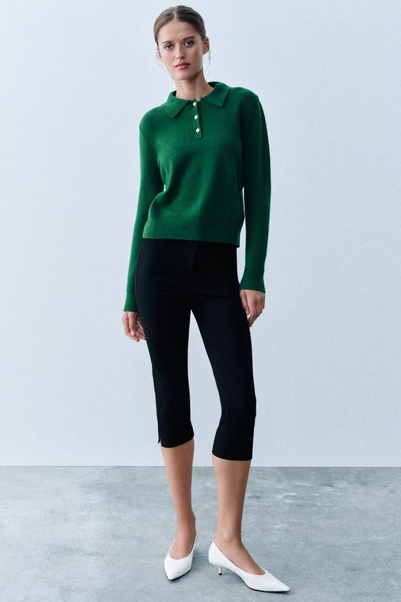Zara - 100% Wool Polo - Green - M - Woman | Zara UK
