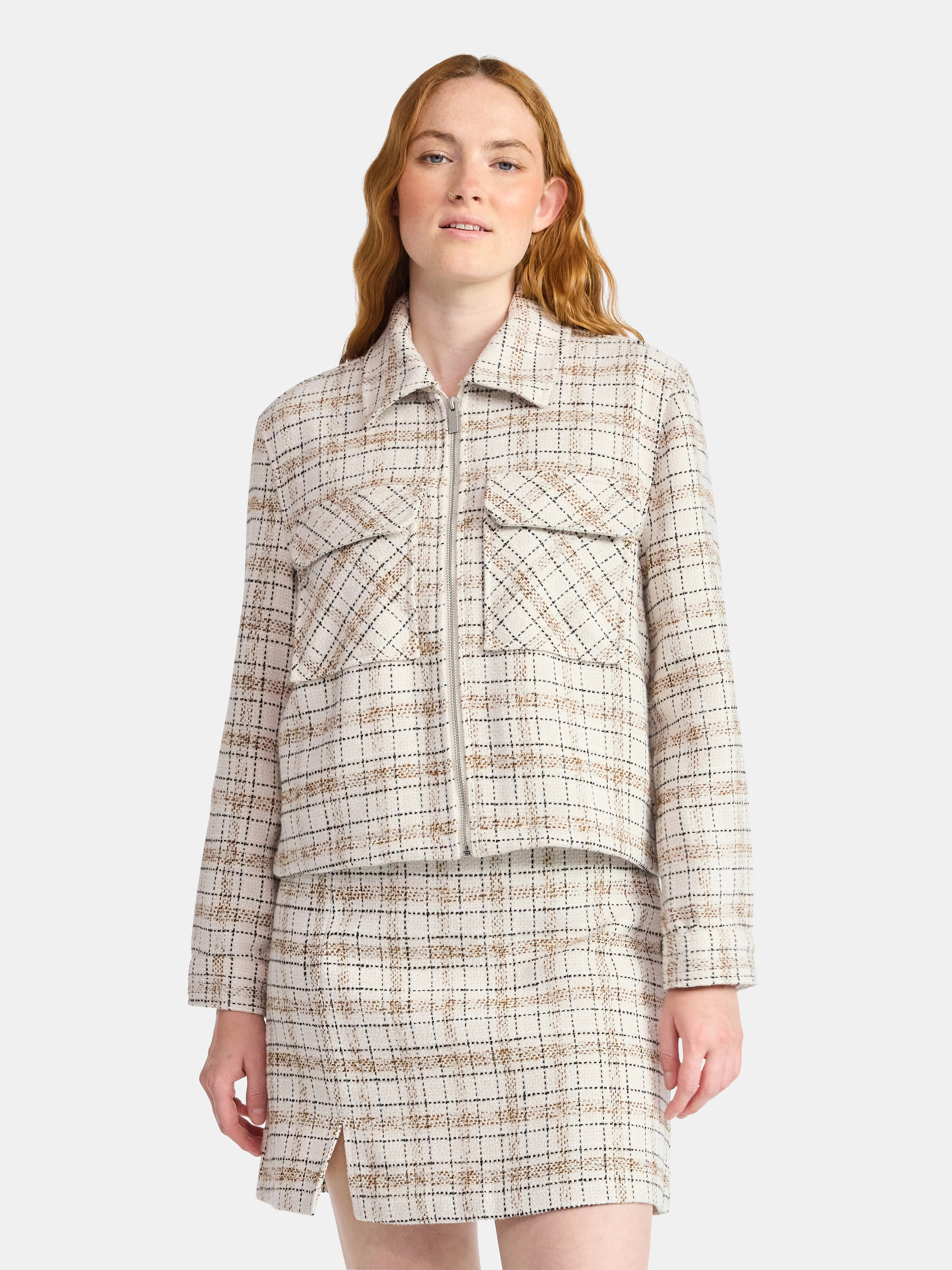 Time and Tru Women's Tweed Zip Jacket, Midweight, Sizes XS-XXXL | Walmart (US)