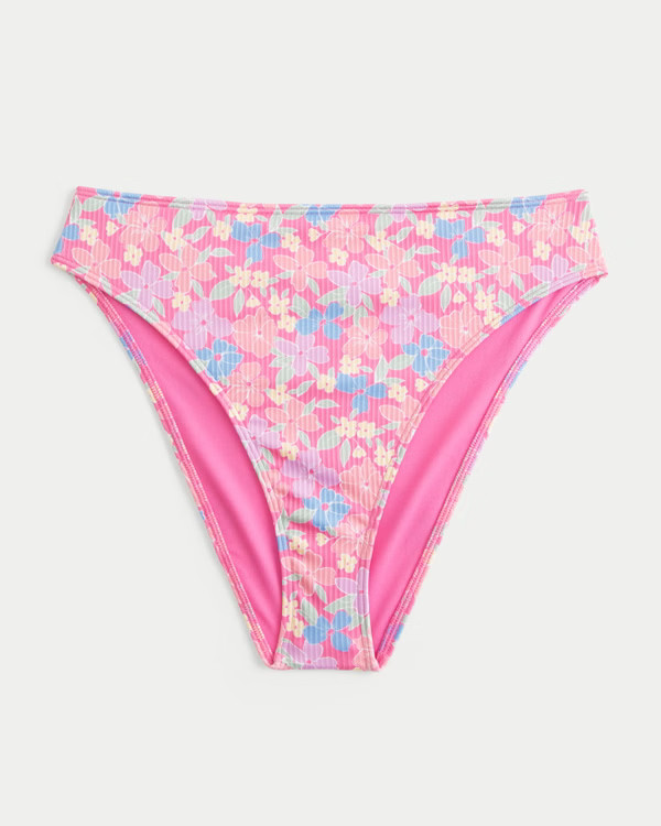 Curvy High-Leg High-Waist Ribbed Cheeky Bikini Bottom | Hollister (US)