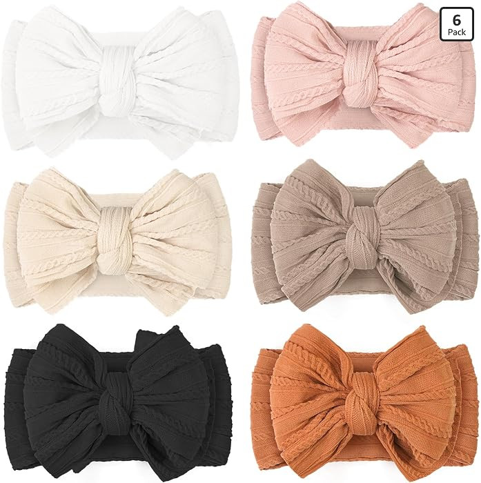 6 Pcs Baby Bows Headbands Nylon Hairbands Baby Girl Bows Hair Accessories for Newborn Infant Toddler Essentials (Earth Tone) | Amazon (US)