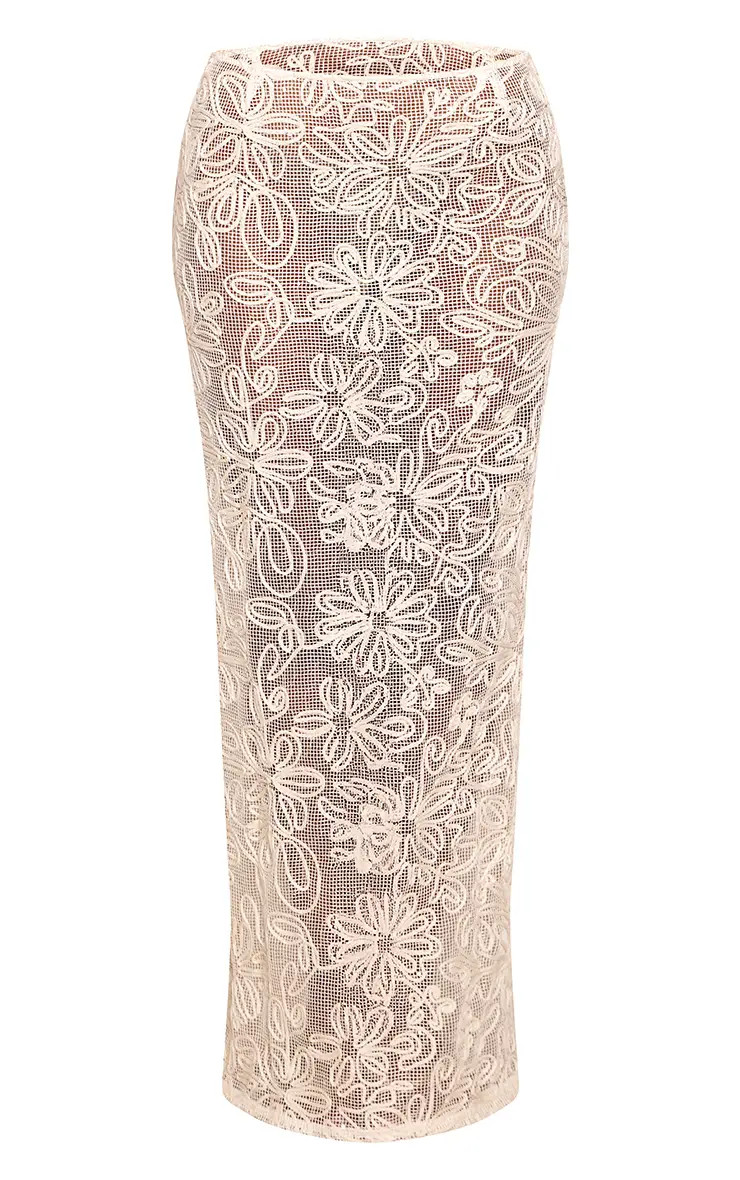 Cream Floral Sequin Column Maxi Skirt Co-ord | PrettyLittleThing UK