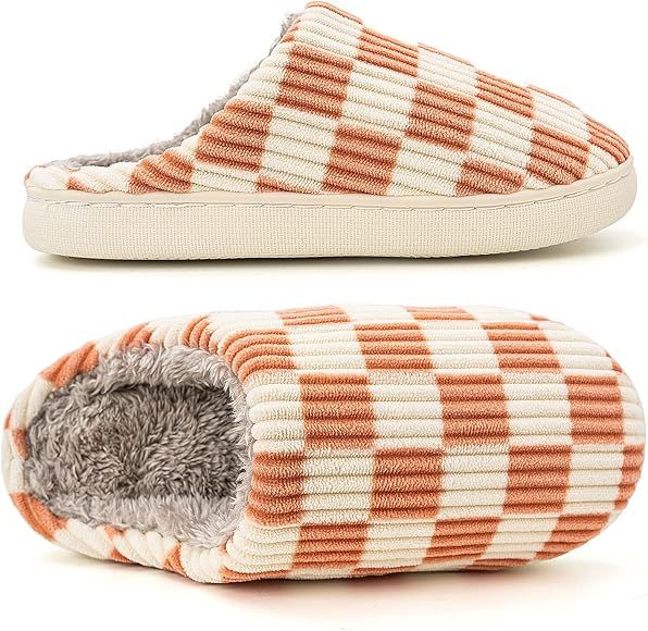 Mens House Slippers Plaid Scuff Slides Women Cozy Memory Foam Slipper Slip on Warm Checkered Shoes I | Amazon (US)