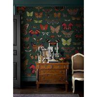 Moths Butterfly Wallpaper, Dark Emerald Eclectic Wall Paper With Insects, Bees & Bugs, Shades Of Gre | Etsy (US)