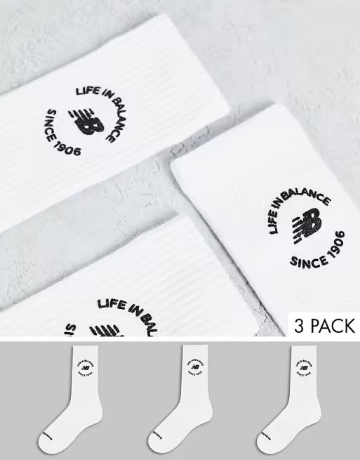 New Balance life in balance 3 pack crew socks in white | ASOS | ASOS (Global)