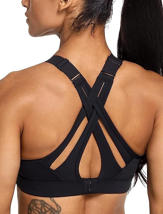 Yvette Sports Bra High Impact Adjustable Criss Cross Back, Full Support for Large Bust No Bounce | Amazon (US)