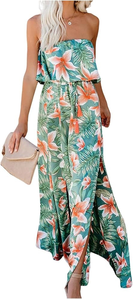 Summer Dresses for Women Tiered Midi Dress Sundress Wedding Guest Dresses Floral Off Shoulder Pep... | Amazon (US)