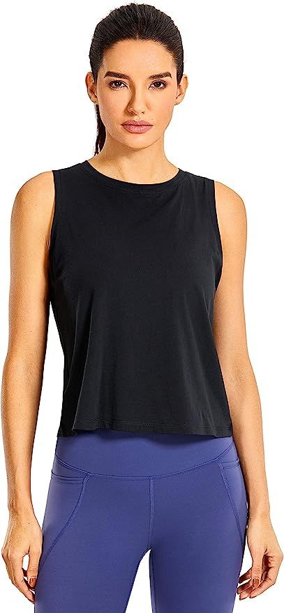 CRZ YOGA Pima Cotton Cropped Tank Tops for Women Workout Crop Tops High Neck Sleeveless Athletic ... | Amazon (US)