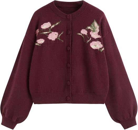 CIDER Floral Cardigan Sweaters for Women Button Down Crewneck Cozy Sweaters | Amazon (US)