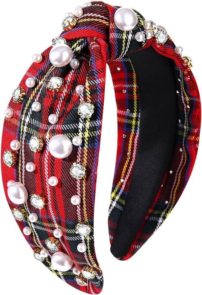 GLBCC Christmas Headband for Women White Pearl Rhinestone Crystal Jeweled Embellished Hairband Wi... | Amazon (US)