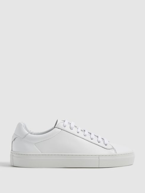 Reiss White Finley Lace Up Leather Trainers | Reiss UK