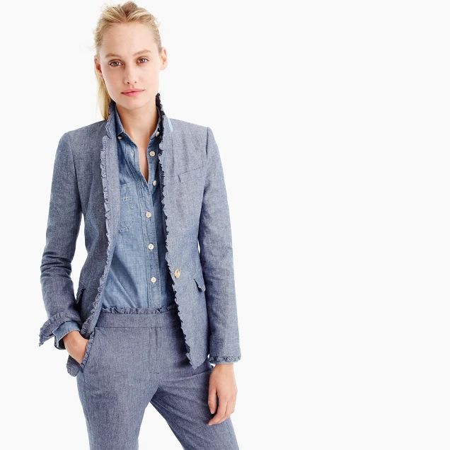 Chambray Regent blazer with ruffle trim | J.Crew US