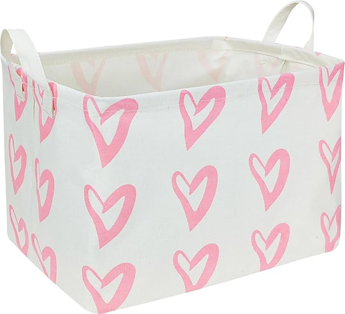 CLOCOR Rectangular Pink Storage Basket Empty,Heart Print Basket for Kids,Waterproof Storage Baske... | Amazon (US)
