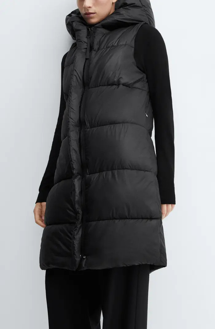MANGO Long Quilted Water Repellent Hooded Puffer Vest | Nordstrom | Nordstrom