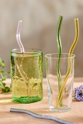 Colorful Wavy Glass Straws, Set of 4 | Anthropologie (US)