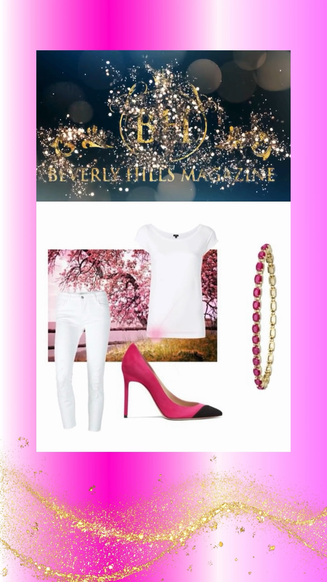 ✨ COOL CASUAL WHITE STYLE ✨

Fresh, crisp, and effortlessly chic, cool casual white style proves that simplicity is the ultimate luxury. This sophisticated look pairs a classic white tee with sleek white jeans, creating a clean monochromatic aesthetic that feels modern and timeless. Vibrant fuchsia heels add a bold pop of color, while a stunning ruby and diamond bracelet brings a touch of refined glamour.

Perfect for brunch, shopping excursions, or casual afternoons with friends, this ensemble strikes the ideal balance between relaxed comfort and polished elegance. The result is a look that feels confident, stylish, and beautifully elevated.

✨ SHOP THE LOOK ✨

https://www.beverlyhillsmagazine.com/shop

#FashionMagazine #ShopStyle #WhiteStyle #CasualChic #LuxuryFashion #WomensFashion 🤍💎✨
"