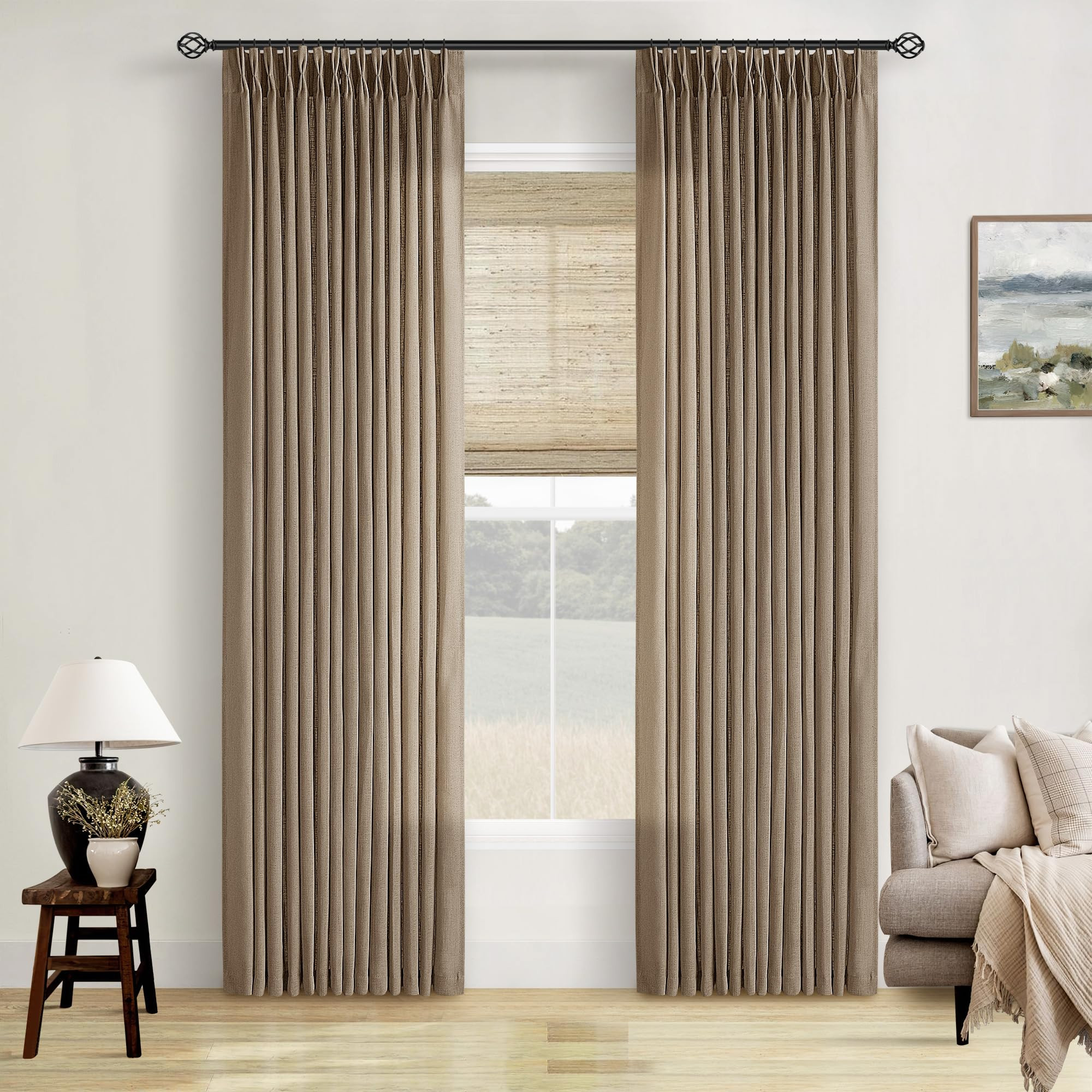 Pinch Pleated Neutral Linen Curtains 84 Inches Long 2 Panels Set for Living Room Dining Pinch Ple... | Amazon (US)