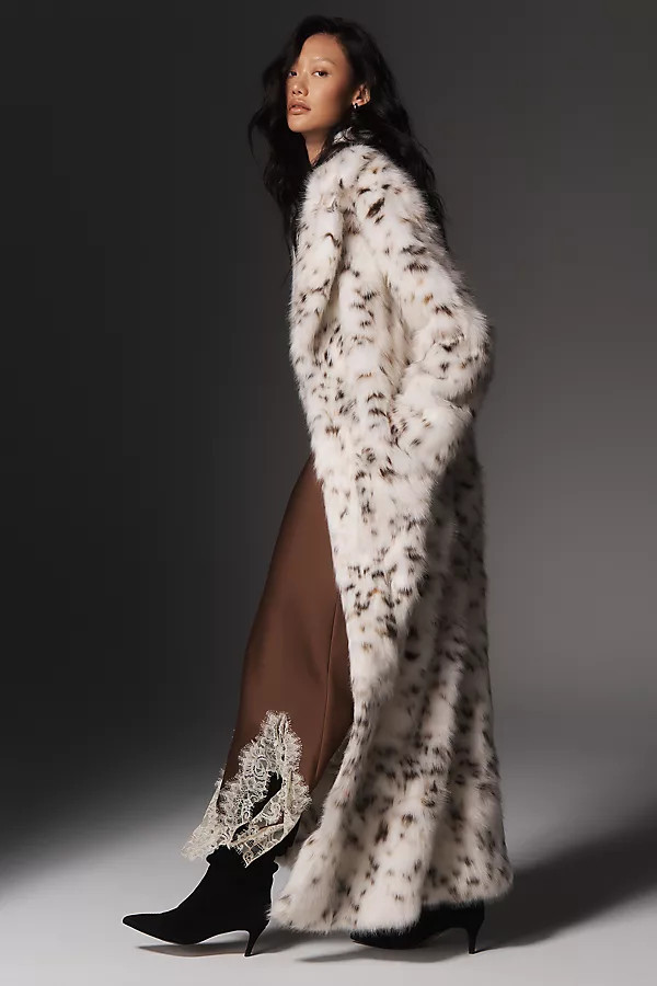 Gabrielle Snow Leopard Faux Fur Coat Jacket | Anthropologie (US)