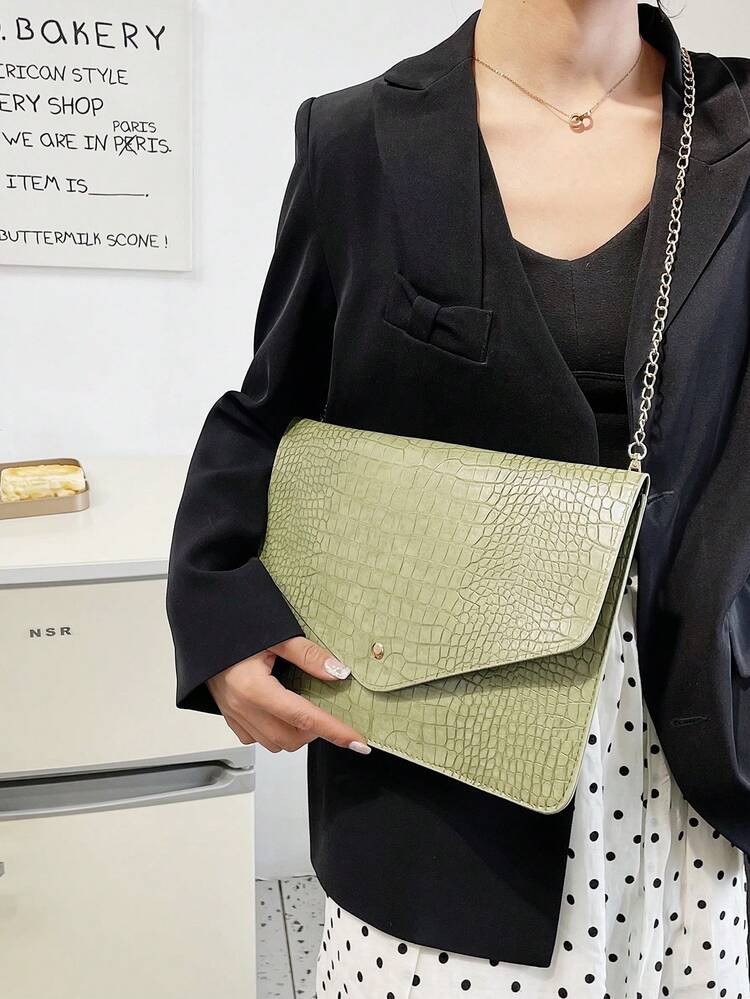Crocodile Embossed Envelope Bag Small Flap | SHEIN