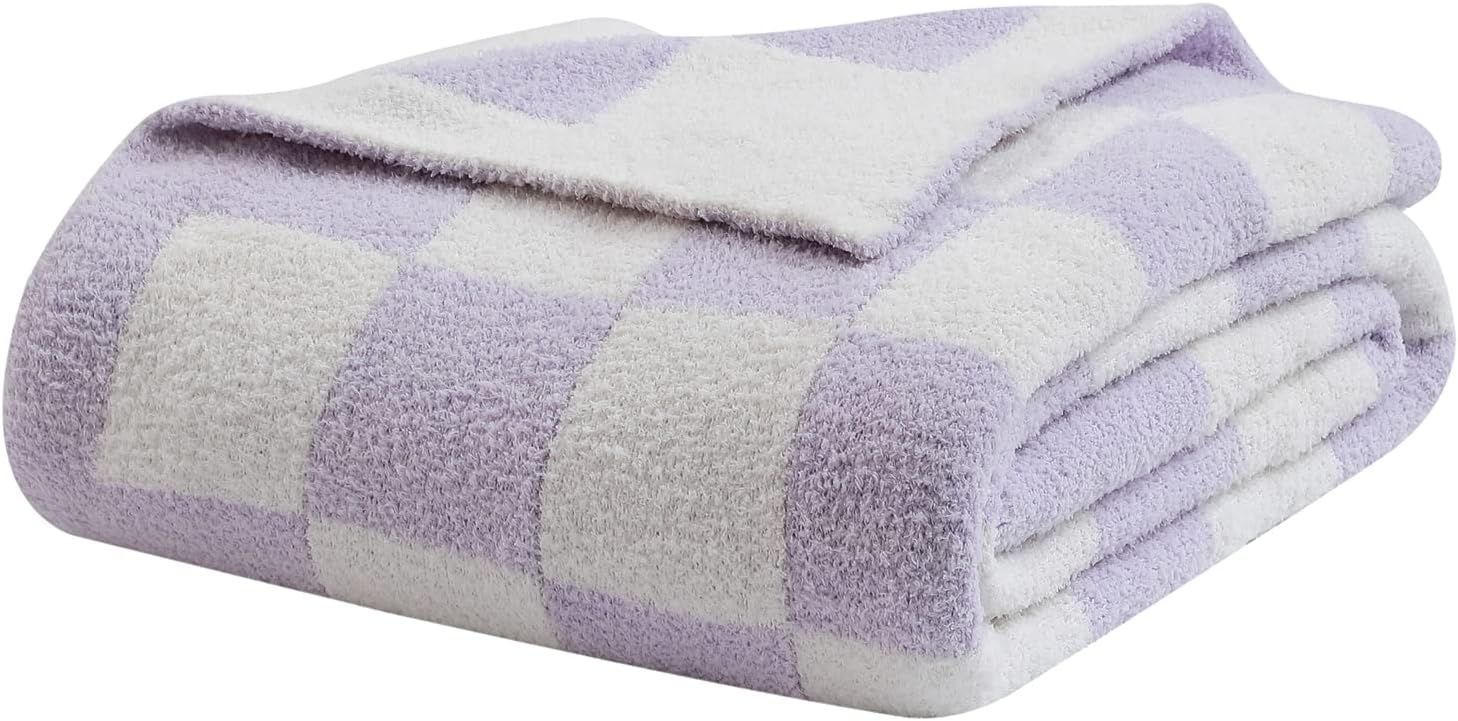 Bearberry Fuzzy Checkerboard Grid Throw Blanket Knitted Soft Cozy Warm Microfiber Blanket Decor f... | Amazon (US)