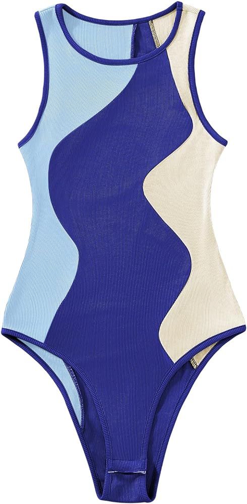 Verdusa Women's Color Block Sleeveless Scoop Neck Tank Bodysuit Top | Amazon (US)