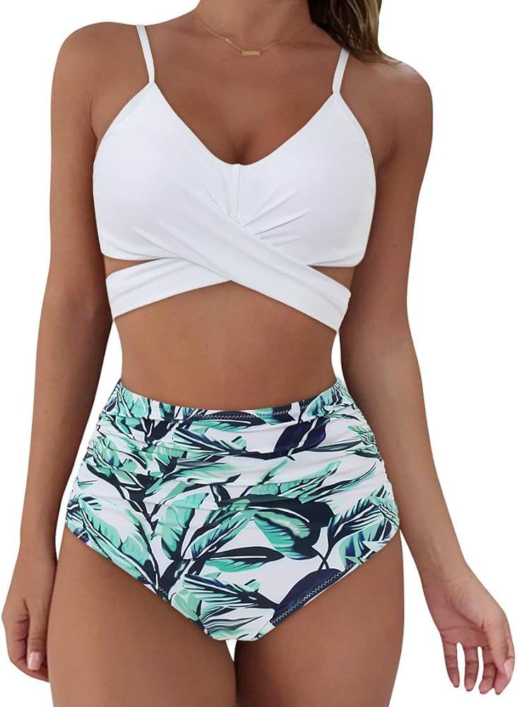 Women Wrap Bikini Set Push Up High Waisted 2 Piece Swimsuits | Amazon (US)
