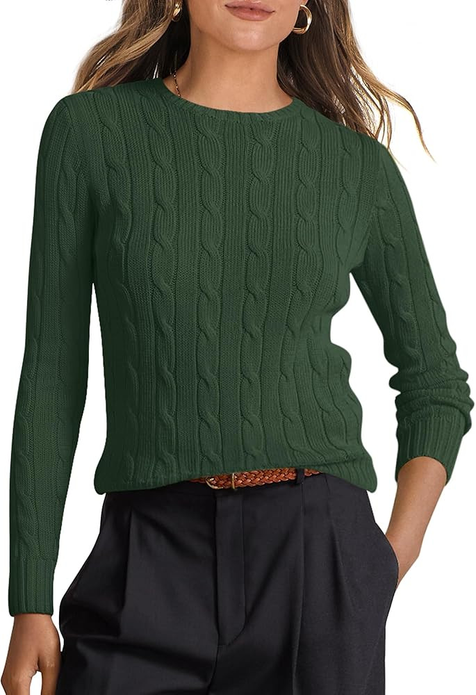 ANRABESS Womens Long Sleeve Cable Knit Sweater Jumper Crewneck Pullover Soft Dressy Casual Tops C... | Amazon (US)