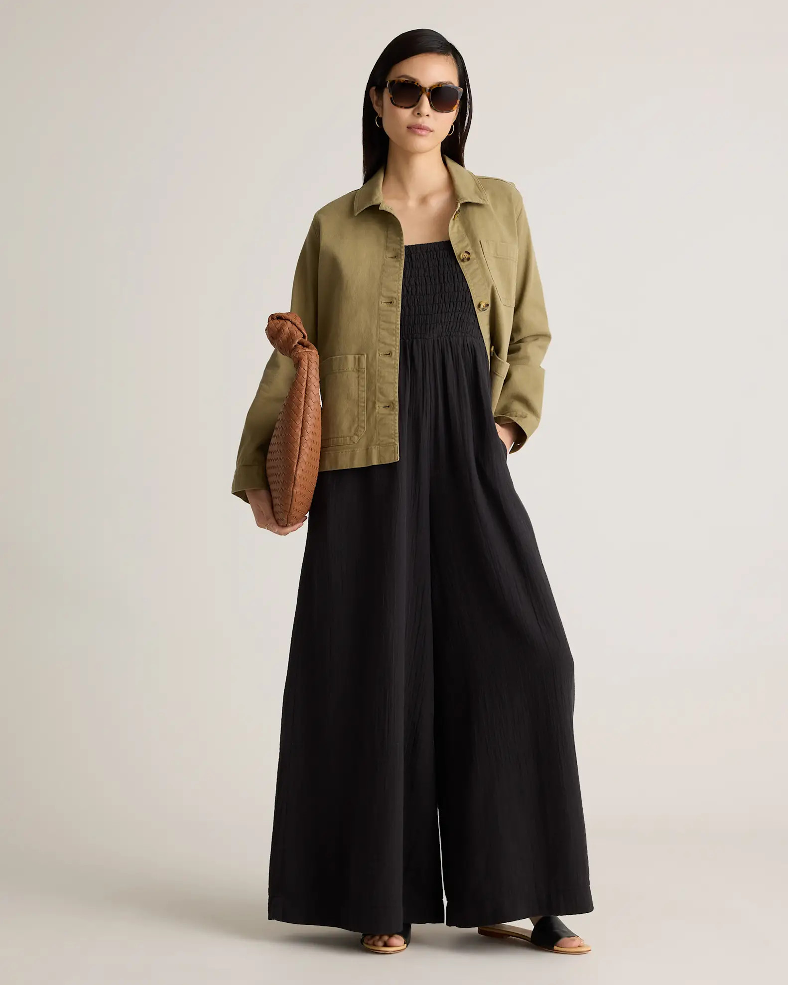 100% Organic Cotton Gauze Smocked Wide Leg Jumpsuit | Quince