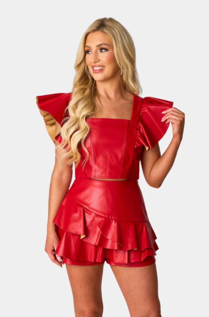 BuddyLove | Erin Vegan Leather Outfit Set | Crimson | BuddyLove