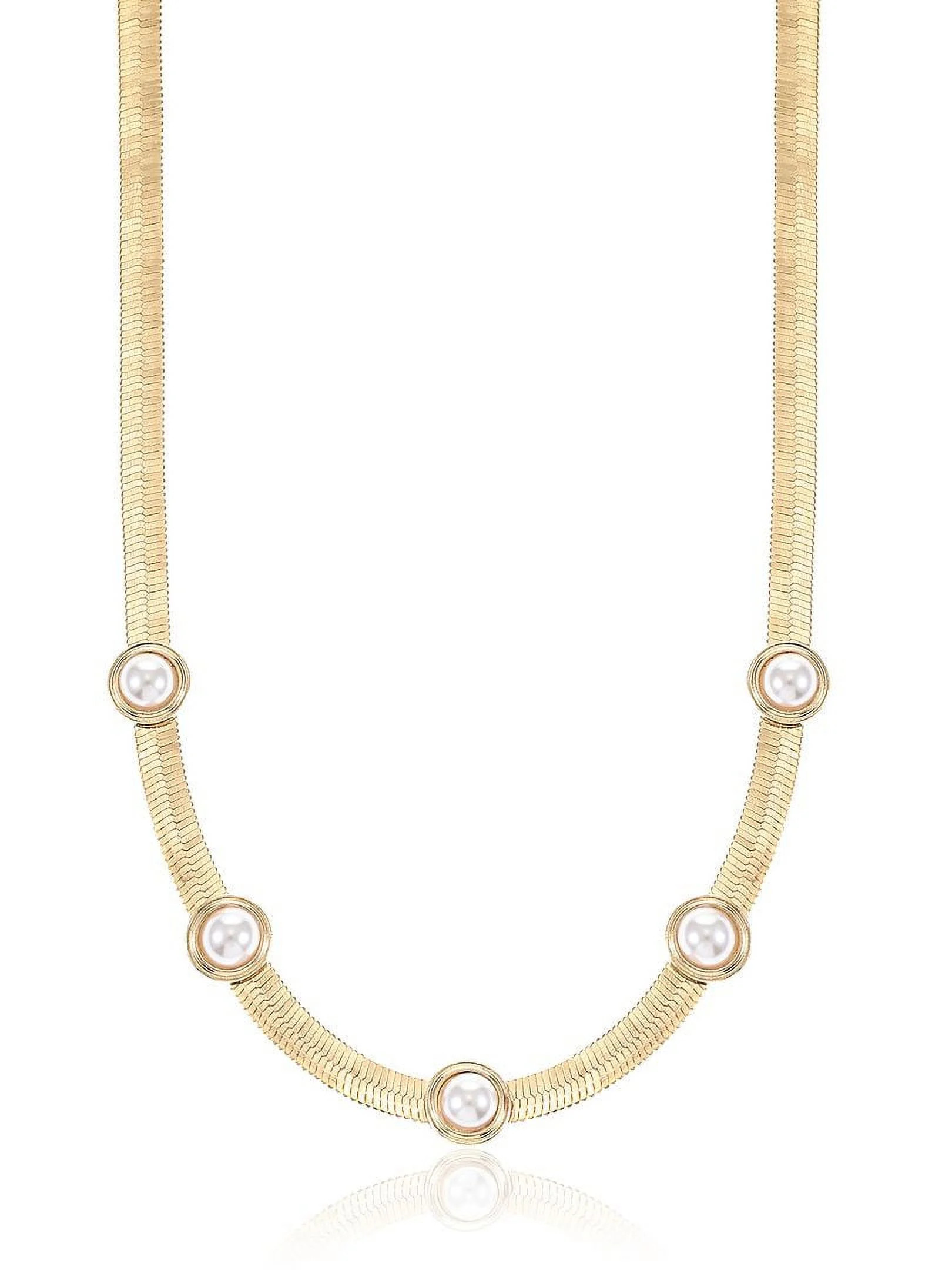 Time and Tru Goldtone and Simulated Pearl Studded Necklace, Female, 1 Necklace - Walmart.com | Walmart (US)