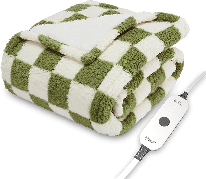 Sunbeam Printed Royal Sherpa Foot Pocket Heated Throw Electric Blanket, 50" x 60", 4 Heat Setting... | Amazon (US)