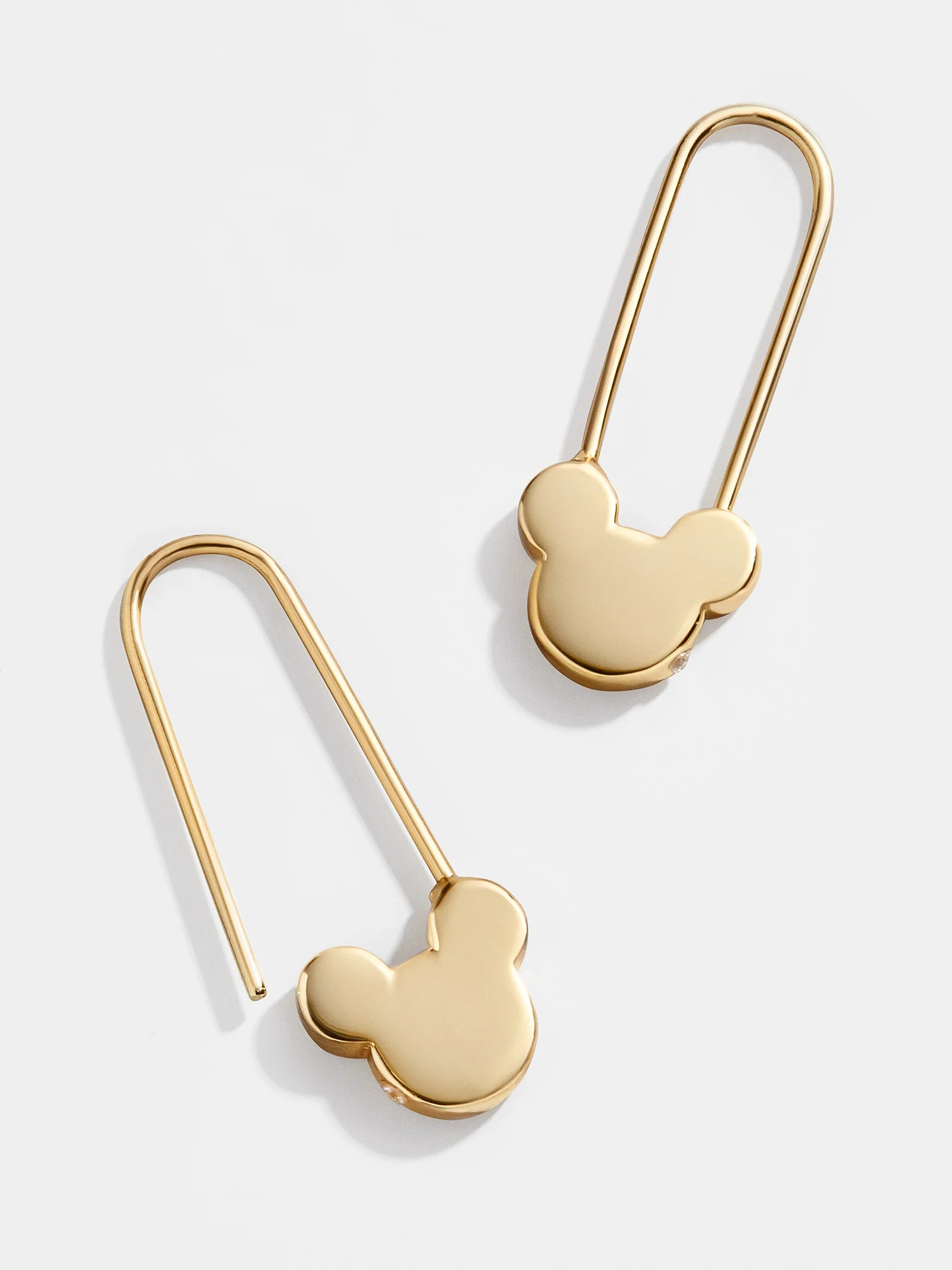 Mickey Mouse Disney 18K Gold Sterling Silver Safety Pin Earrings - Gold | BaubleBar