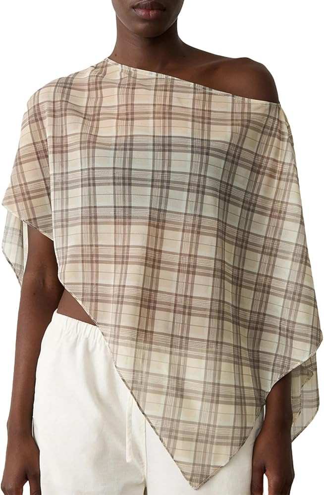 Women Lightweight Sheer Mesh Ponchos Solid/PlaidSee Through Shawl Shrug Top Beach Cover Ups Forma... | Amazon (US)