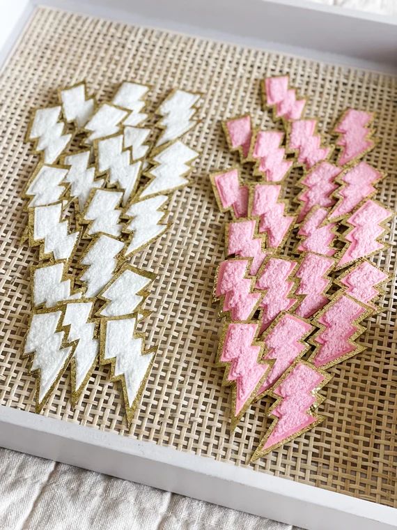Lighting Bolt Chenille Iron On Patch Pink or White | Etsy | Etsy (US)